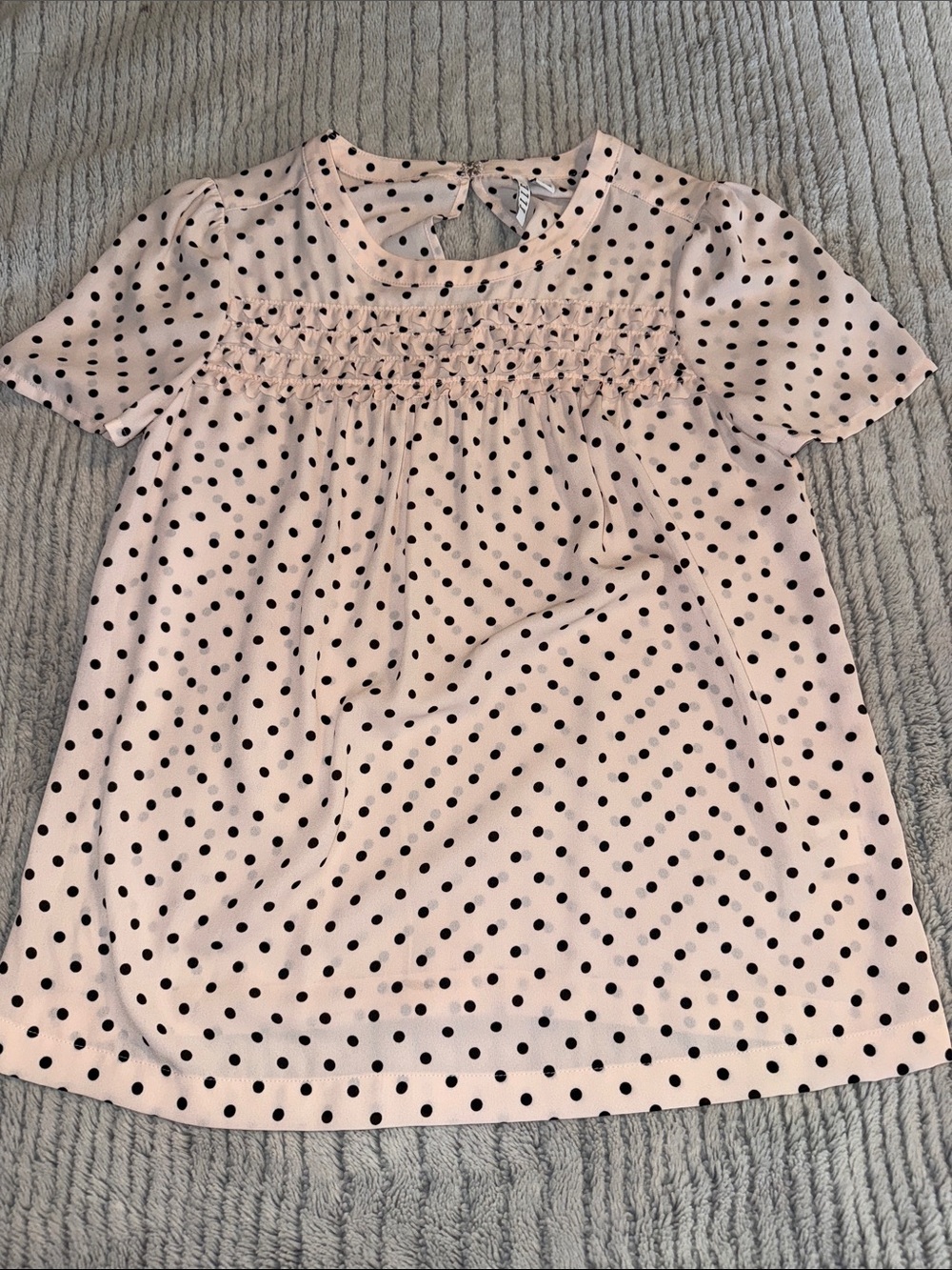 Elle Pink Polka Dot Smocked Short Sleeve Top